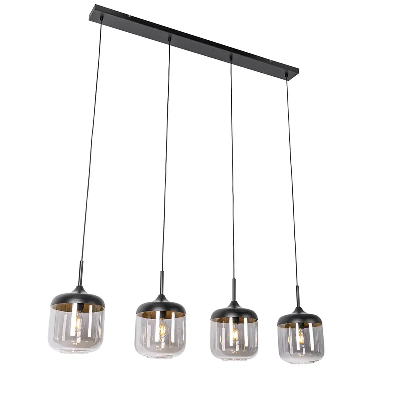 Biztonságos vásárlás Design lógólámpa fekete arannyal és füstüveggel 4-lámpás - Kyan