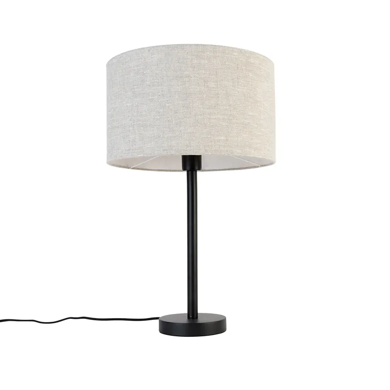 Szuper akció Modern asztali lámpa fekete, világosszürke vászonernyővel 35 cm - Simplo