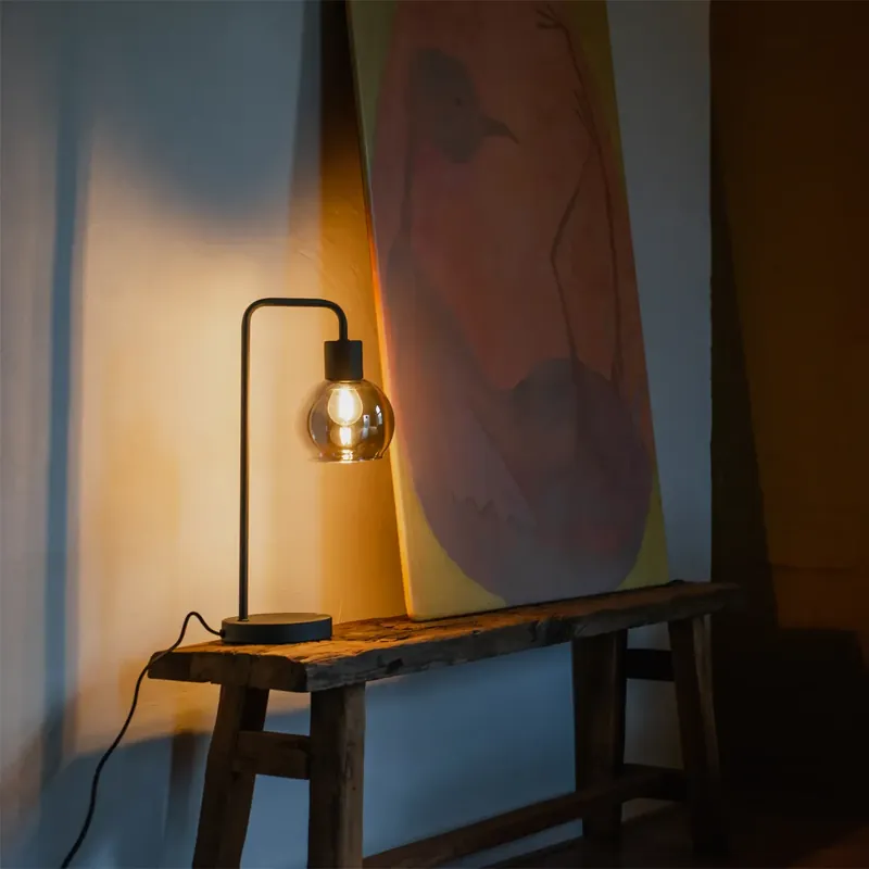 Art Deco asztali lámpa fekete füstüveggel - Vidro Gyors kiszállítás