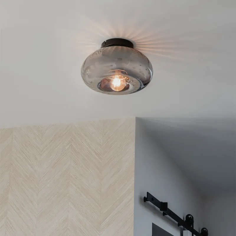 Art Deco mennyezeti lámpa fekete füstüveggel - Ayesha Gyors szállítás