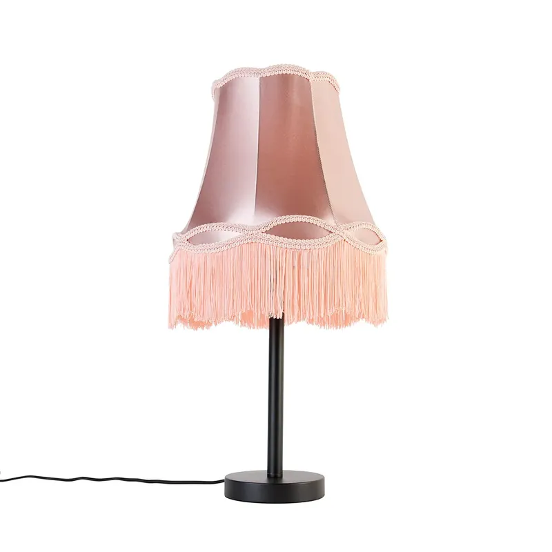 Különleges ajánlat Klasszikus asztali lámpa fekete, rózsaszín nagymamaernyővel 30 cm - Simplo