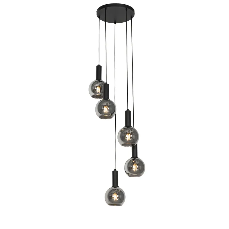 Árcsökkenés Art Deco lógólámpa fekete füstüveggel kerek 5-lámpás - Josje
