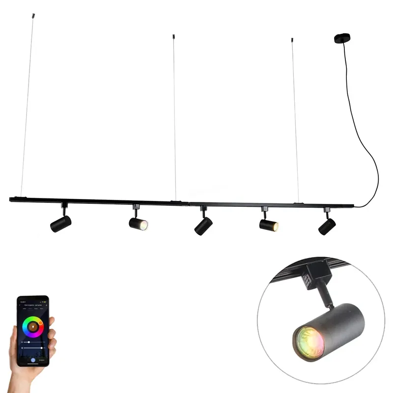 Gyors szállítás Intelligens fekete függesztett sínrendszer 1 fázisú, 5 Wifi GU10-zel - Iconic Jeana