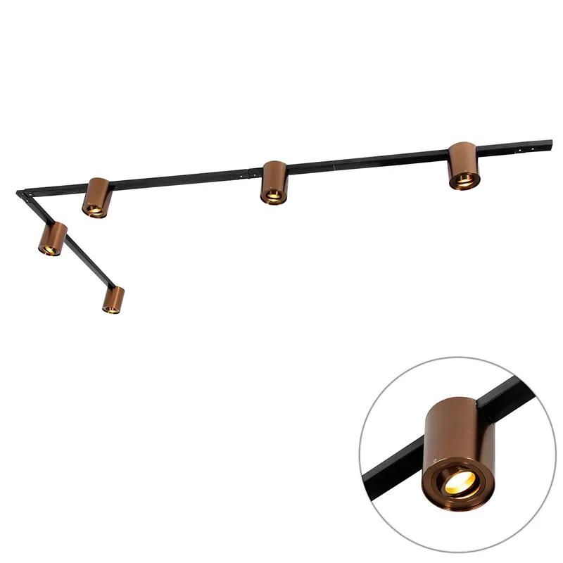 Kiárusítás 1 fázisú sínrendszer 5 spotlámpával sötét bronz és fekete színben - Rondoo Up