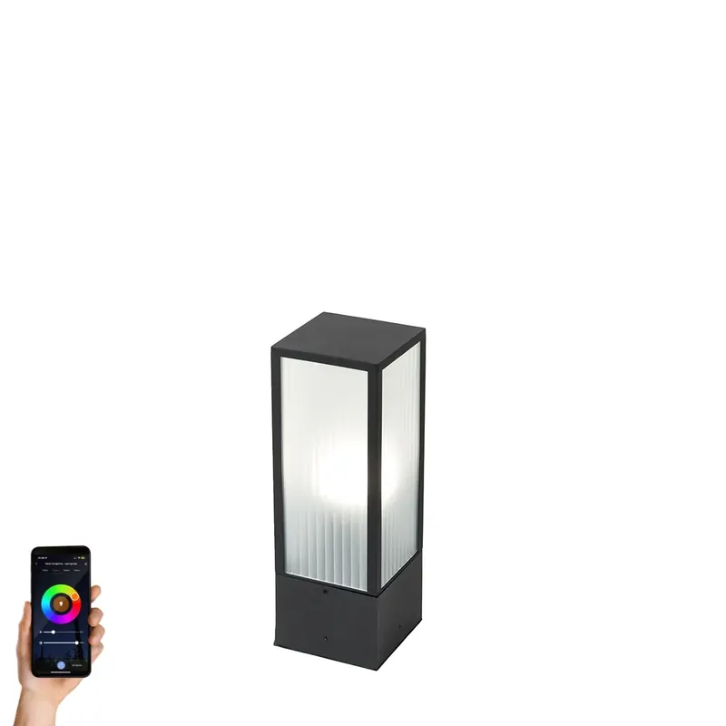 Okos kültéri állólámpa fekete, bordázott üveggel 40 cm, WiFi A60-nal - Charlois Korlátozott ajánlat
