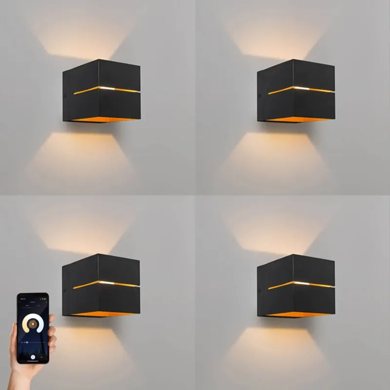 Expressz szállítás 4 db-os készlet okos fali lámpa fekete arannyal 9,7 cm, Wi-Fi G9 - Transfer Groove