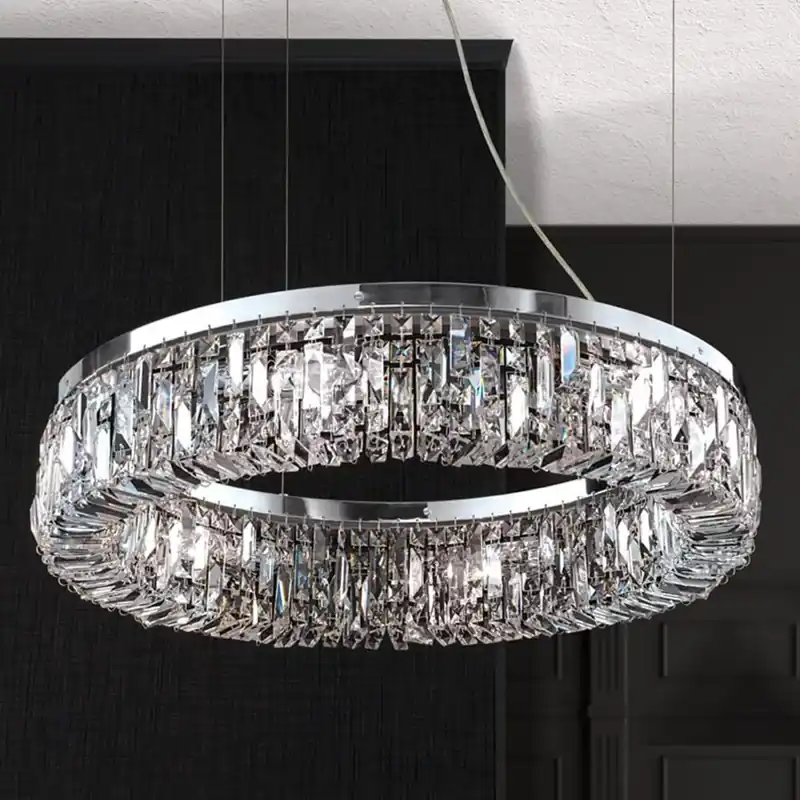 RING Art Deco kristály függőlámpa, króm, 80 cm Gyors kiszállítás