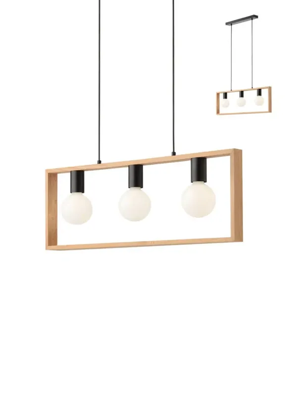 TIMBER modern függőlámpa natúr fa ernyővel/búrával, 3Xmax. 42W Bestseller