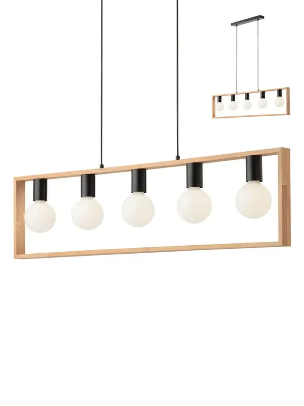 TIMBER modern függőlámpa natúr fa ernyővel/búrával, 5Xmax. 42W Legnépszerűbb