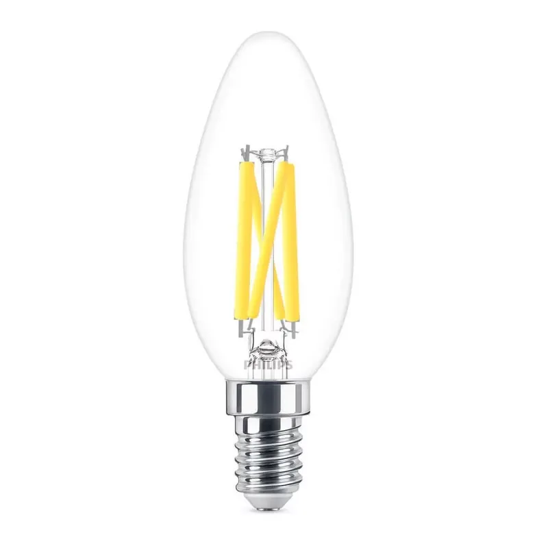 Kedvezményes ár Philips B35 E14 filament LED gyertya fényforrás, dimmelhető, 3.4W=40W, 2200-2700K, 470 lm, 220-240V, 929003012201