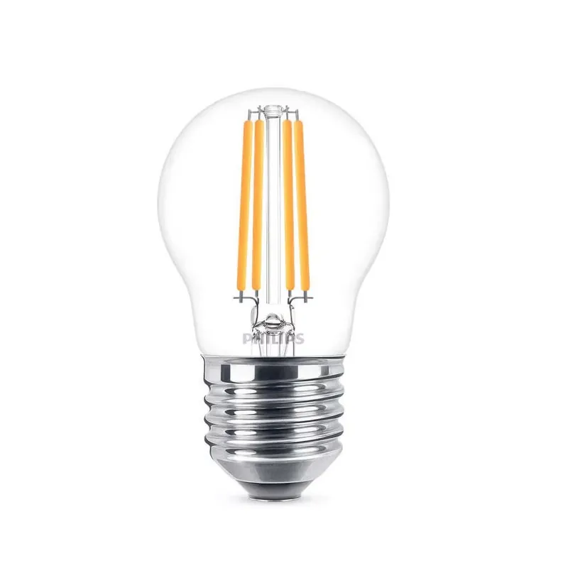 Expressz szállítás Philips P45 E27 filament LED kisgömb fényforrás, 6.5W=60W, 2700K, 806 lm, 220-240V