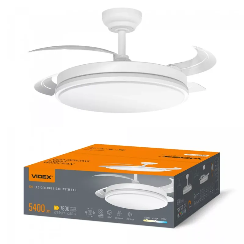 Prémium VIDEX CLF01 Mennyezeti LED Lámpa Ventilátorral, 60W, 3000K-4200K-6000K 230V Fehér