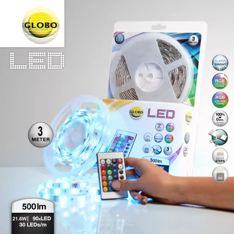Ledszalag - beltéri vágható, távvezérelhető, színváltós; 3 m - GLOBO-38991 Kedvezményes ár