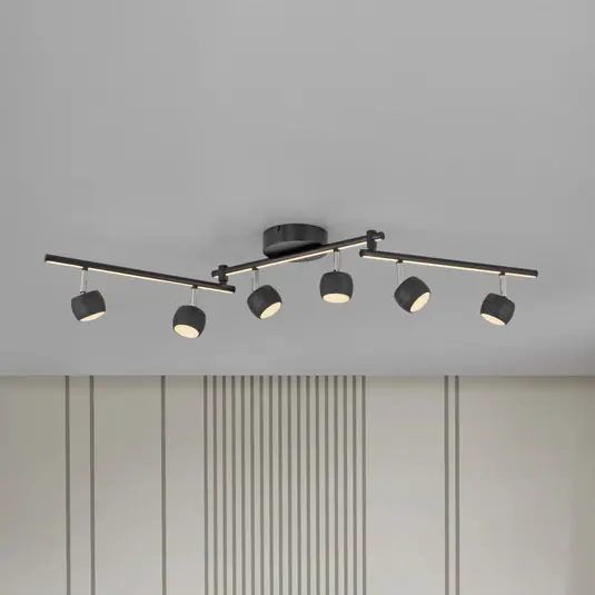 Szuper ajánlat JUST LIGHT. LED mennyezeti spotlámpa Jarik, 6 izzós, fekete, 3000 K