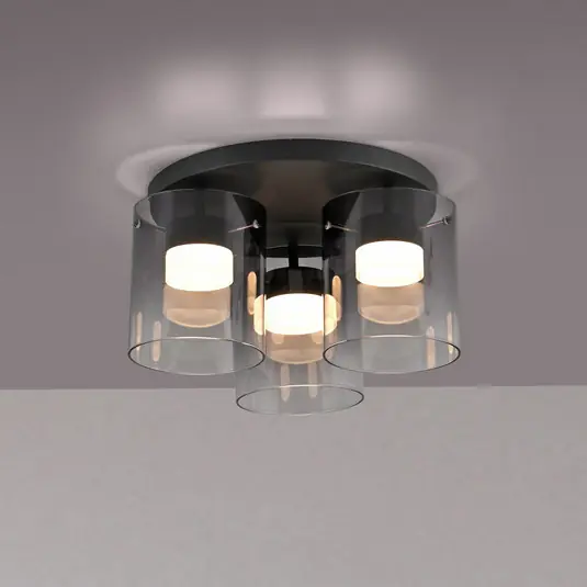JUST LIGHT. LED mennyezeti lámpa Elio füstös üveg, 3 izzós, fekete Akciós ár
