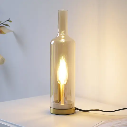 Utolsó esély JUST LIGHT. Asztali világítás Bottle, borostyánszínű, üveg, E14