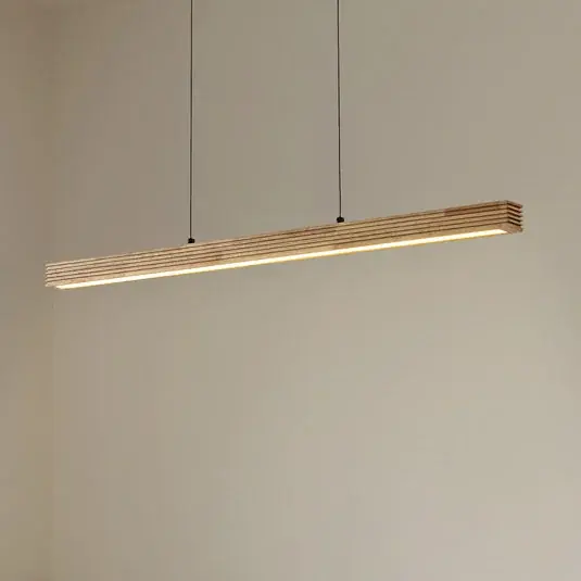 Kiárusítás Lucande LED lógó világítás Emara, világos fa, tölgy, CCT