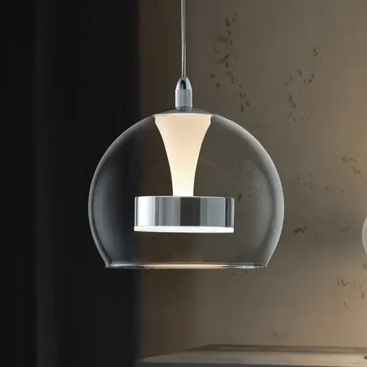 Újdonság LED lógó lámpa Flynt, Ø 20 cm, króm színű, fém/üveg, CCT