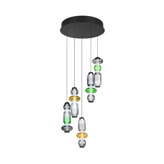 Különleges ajánlat LED lógó lámpa Minerva, Ø 42 cm, színes, üveg, CCT, 5 izzós.