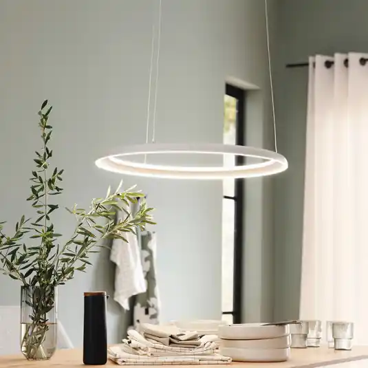 Biztonságos fizetés QUILLO LED lógó világítás, bézs, Ø 60 cm, fém, Switchdim