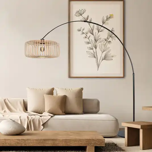 Árengedmény Sparkled Light íves álló világítás, fekete/természetes bambusz, 240 cm