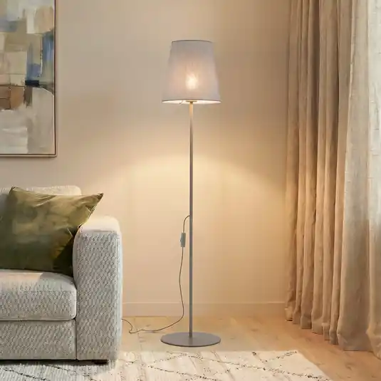 Végkiárusítás Elizabeth álló lámpa, homokszínű/bézs, vászon, 152 cm magas, E27
