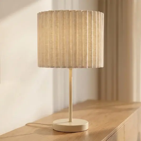 Végkiárusítás Lindby Libbie asztali világítás, magasság 45 cm, vászon, krém színű, E27