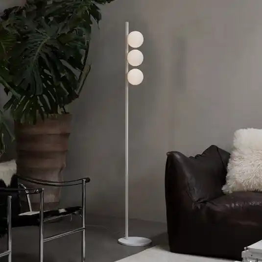 Korlátozott ajánlat IDEAL LUX Binomio álló lámpa, fehér, magasság 160 cm, fém, 3 izzós