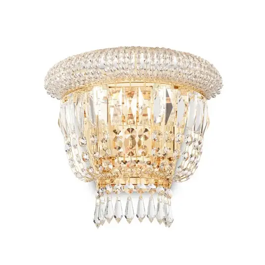 IDEAL LUX Dubai fali lámpa, sárgaréz/átlátszó, szélesség 25 cm, kristály Gyors szállítás
