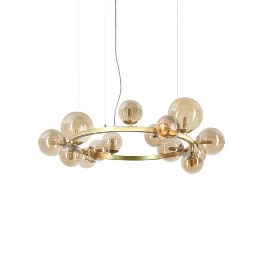 Outlet IDEAL LUX Perlage lógó lámpa, sárgaréz/borostyán, 14 izzós, Ø 85