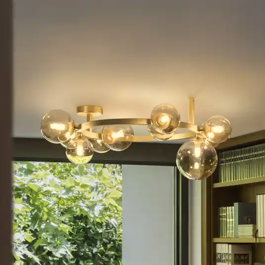 Árengedmény IDEAL LUX Perlage mennyezeti lámpa, sárgaréz/borostyán színű, hossza 70 cm, 10