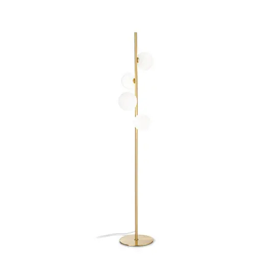 Kedvezményes ár IDEAL LUX Perlage álló lámpa, sárgaréz/fehér, magasság 164 cm, 4 izzós