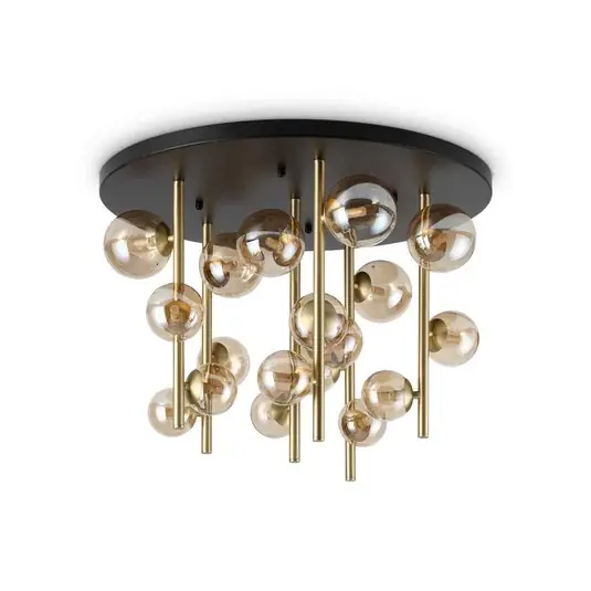 IDEAL LUX Perlage mennyezeti lámpa, sárgaréz/borostyán, Ø 70 cm, 18 izzóval Akciós ár