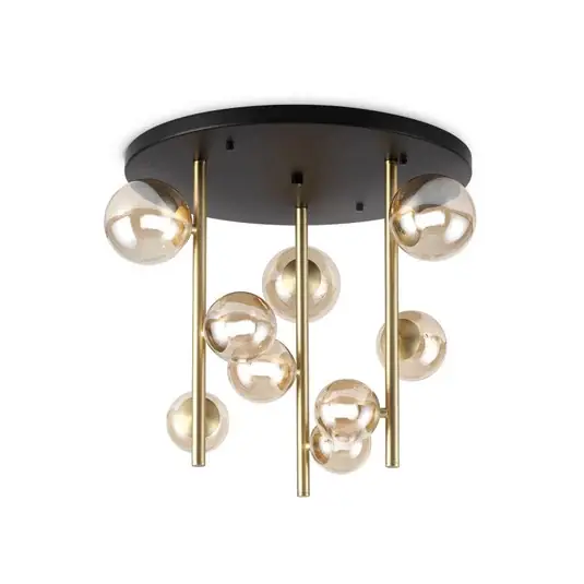 Expressz szállítás IDEAL LUX Perlage mennyezeti lámpa, fekete/borostyánszínű, Ø 50 cm, 9 izzós