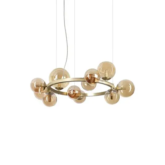 IDEAL LUX Perlage lógó lámpa, sárgaréz/borostyán, 11 izzó, átmérő 73 cm Kedvezmény