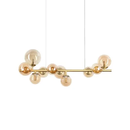 Prémium IDEAL LUX Perlage lógó lámpa, hossza 81 cm, sárgaréz/borostyán, 10 izzós