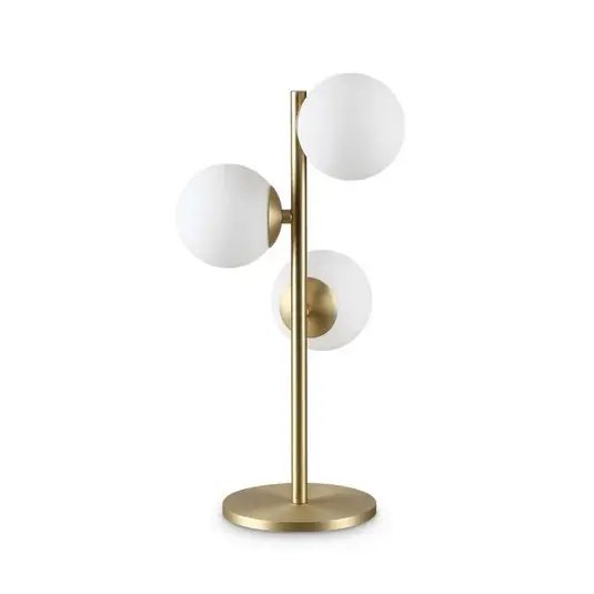 Prémium IDEAL LUX Perlage asztali lámpa, sárgaréz/fehér, magasság 43 cm, 3 izzós