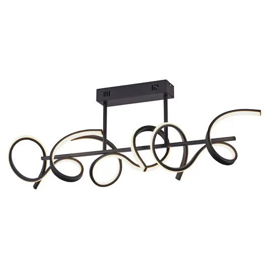 LED mennyezeti lámpa Curls, fekete, fém, 82 cm hosszú, fényerőszabályozható Biztonságos fizetés
