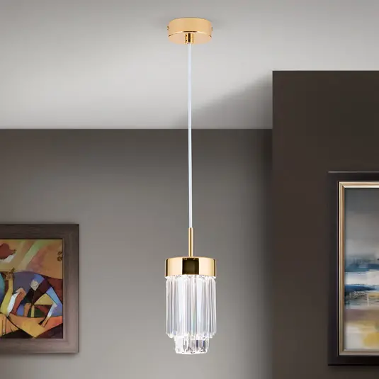 Akciós ár LED függő lámpa Prism, kristályüveg, Ø10 cm, arany