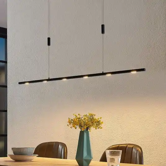 Olcsó Lucande LED-es függőlámpa Stakato, 120 cm, 6 lámpás, fényerőszabályzóval,