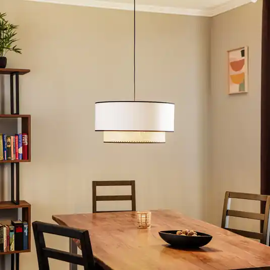 Boho lógó világítás, fehér/fa, Ø 45 cm, textil/rattan Szezonális akció
