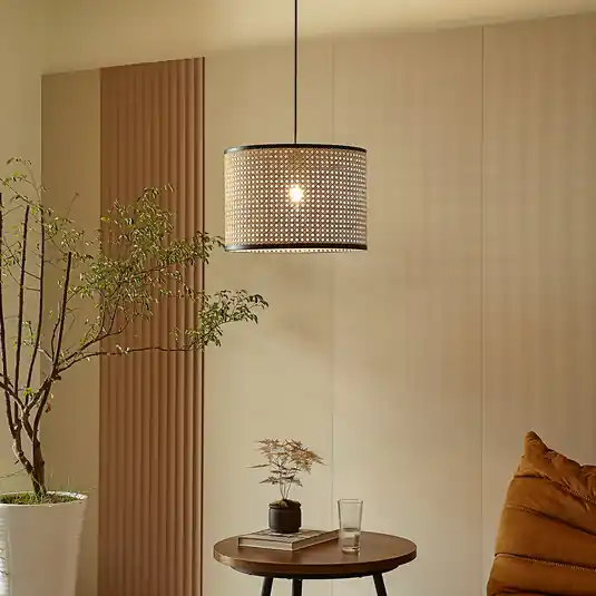 Lindby függőlámpa Yaelle, Ø 40 cm, rattan, fekete, E27 Olcsóbb