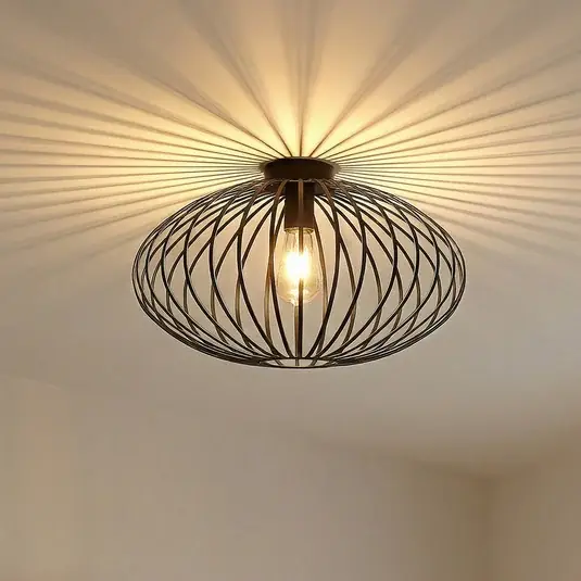 Biztonságos fizetés Lindby Maivi mennyezeti lámpa, fekete, 50 cm, vas, kalitka
