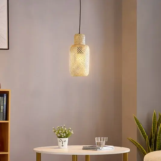 Azonnali szállítás Lindby Venora függőlámpa, Ø 15 cm, bambusz, E27