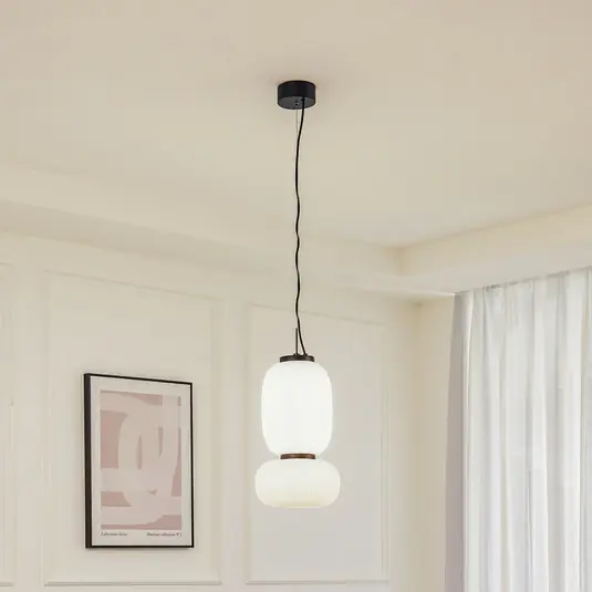 Ne maradj le Lucande LED-es függőlámpa Lucya, 2-lámpás, üveg, fehér, 43 cm