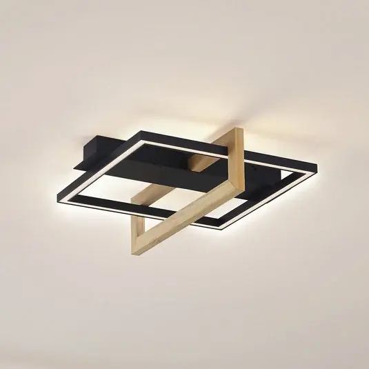 Rendeld meg most Lindby LED-es mennyezeti lámpa Holamu, 46cm, fekete, fa, fém