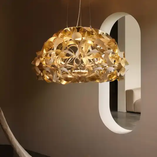 Expressz szállítás Slamp függesztett lámpa Quantica, arany színű, Ø 75 cm