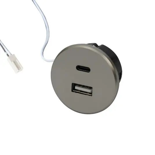Akciós ár USB-A aljzat + USB-C, acél, bútorszerelés, 24V bemenet 20W