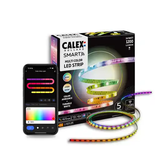 Calex Smart LED-csíklámpa, 5 m hosszú, CCT, RGB, WLAN Expressz kézbesítés