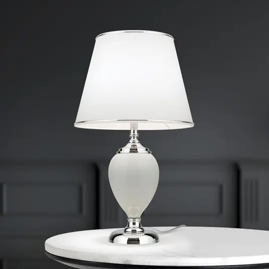 Ovum asztali lámpa, fehér/króm, magasság 48 cm, kerámia/cintz Ne maradj le